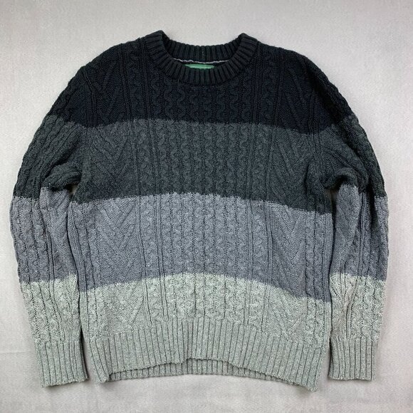 American Eagle Outfitters Other - American Eagle Mens Sweater Large Gray Colorblock Crewneck Fisherman Cable Knit